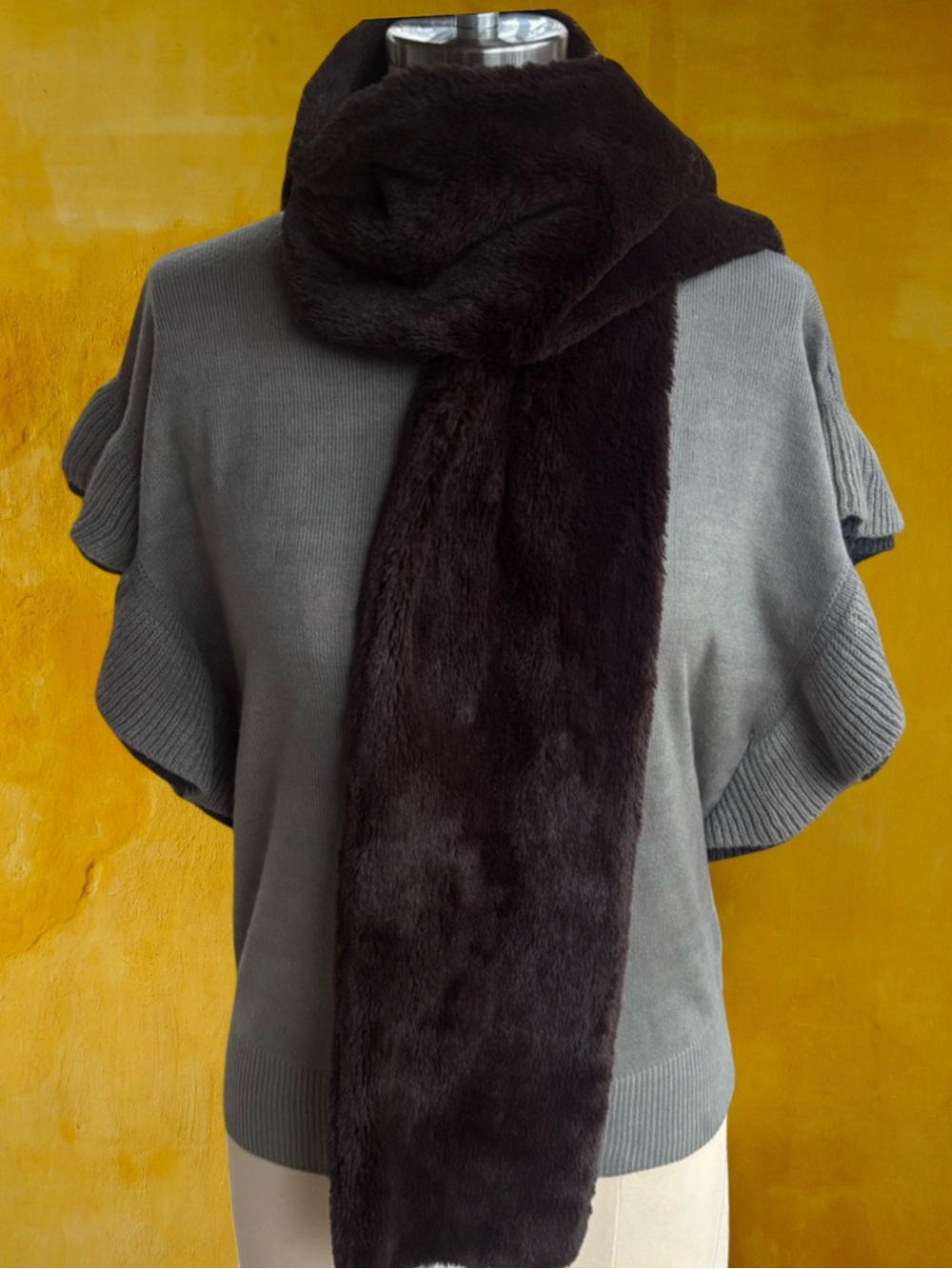 6” x 68” Brookstone Dark Brown Faux Fur Scarf